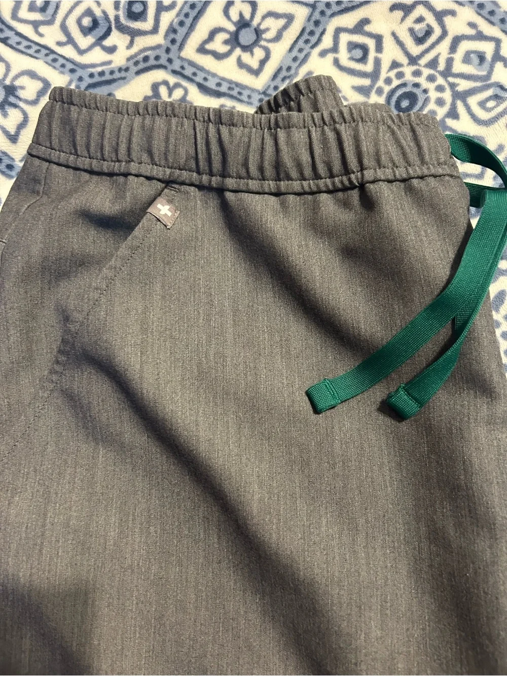 Figs Men's Gray Jogger Pants with Green Drawstring Accent